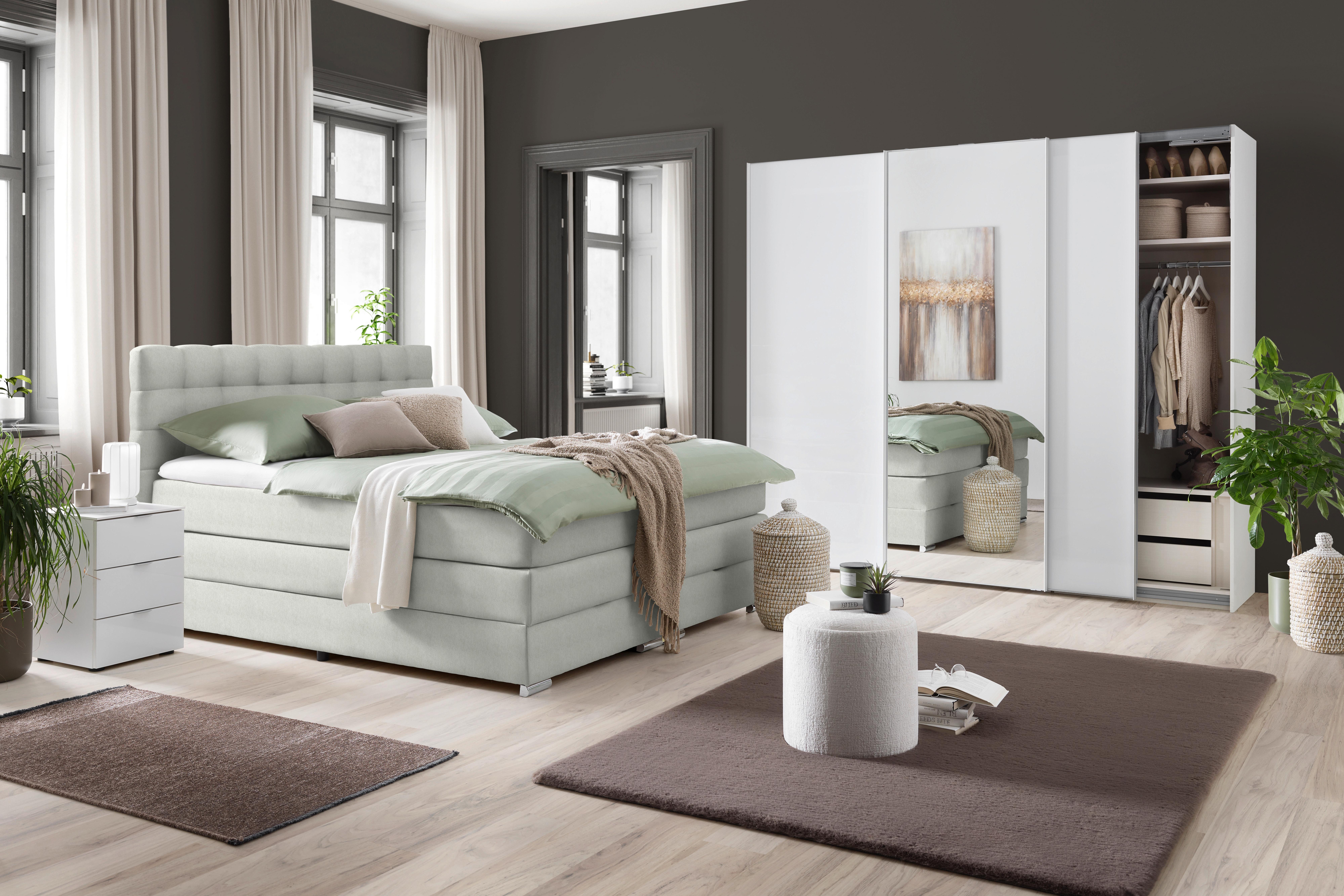 Boxspringbett London Grau ca. 180x200cm - Chromfarben/Grau, MODERN, Holz/Holzwerkstoff (180/200cm) - Premium Living