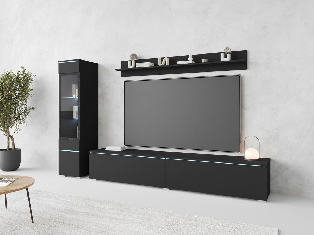 WOHNWAND VERA |  SCHWARZ/GRAPHIT - Schwarz/Graphitfarben, Basics, Glas/Holzwerkstoff (210/130/33cm) - P & B