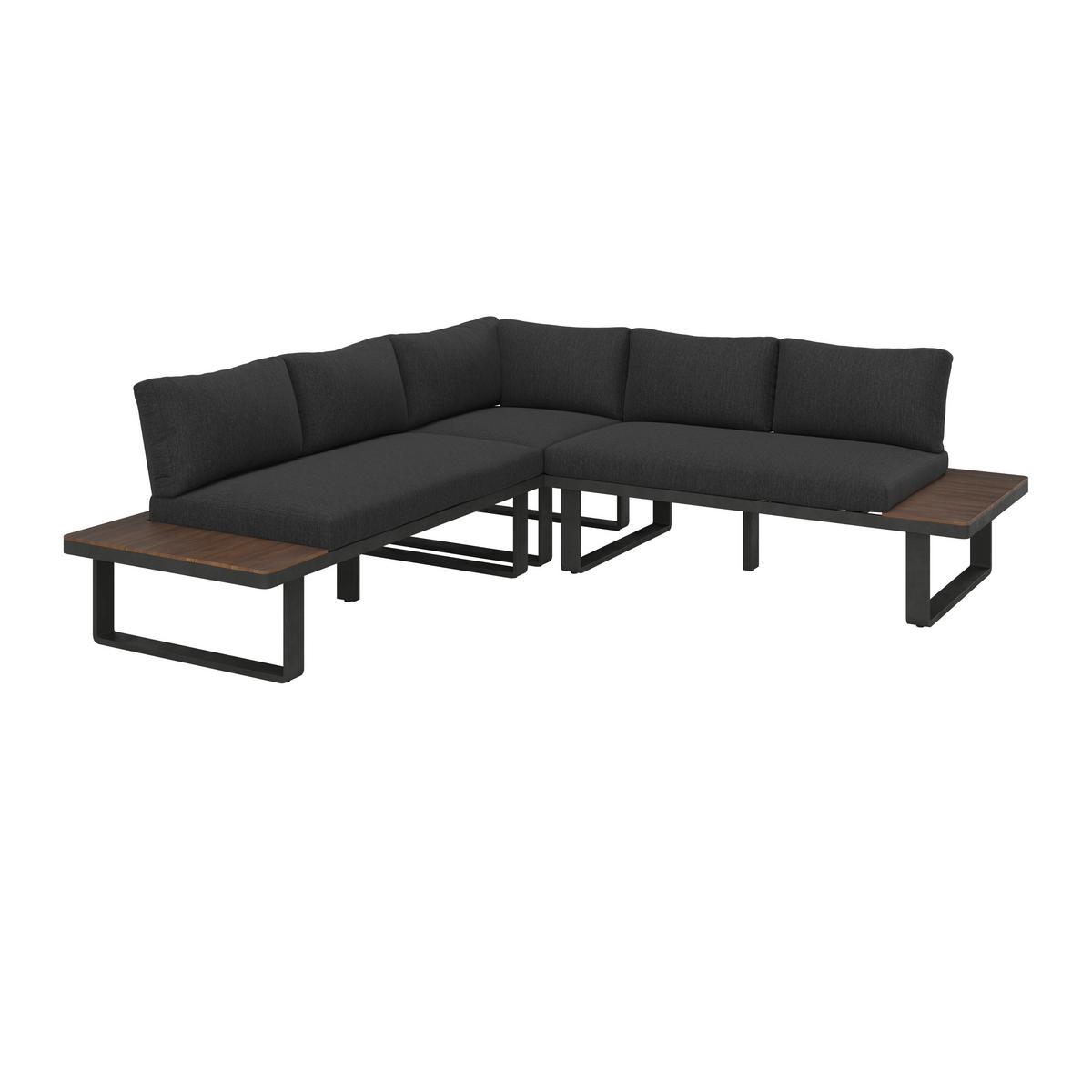 Dining-Loungeset Gianna Schwarz aus Holz/Textil/Metall - Schwarz/Teakfarben, Modern, Holz/Textil (221/71/76cm) - Bessagi Garden