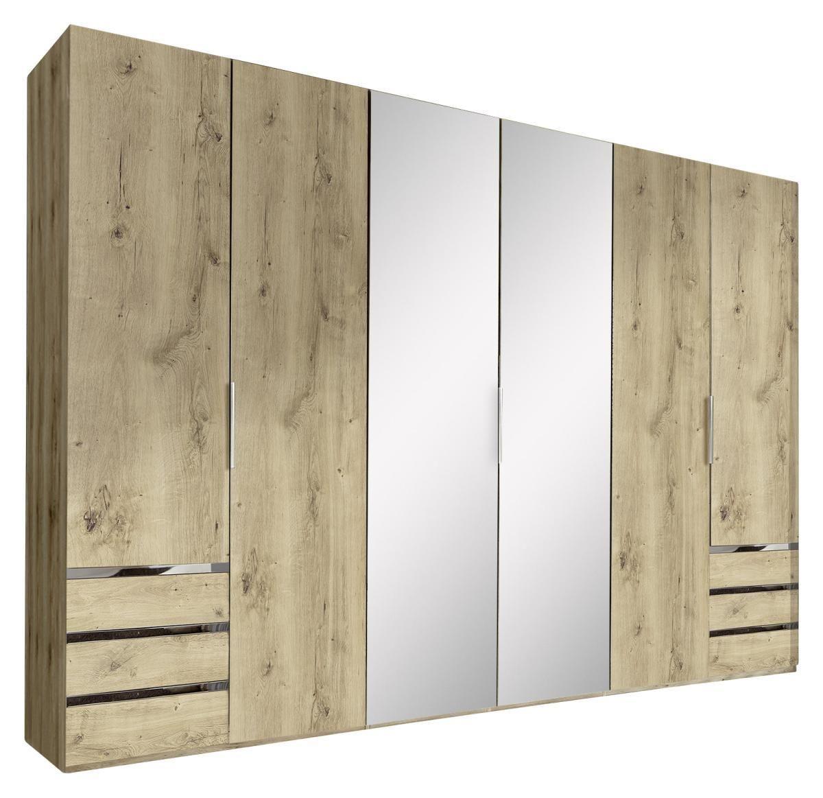 Drehtürenschrank Level 36A mit Spiegel ca. 300 cm Eiche Dekor - Chromfarben/Eichefarben, MODERN, Glas/Holzwerkstoff (300/216/58cm) - MID.YOU