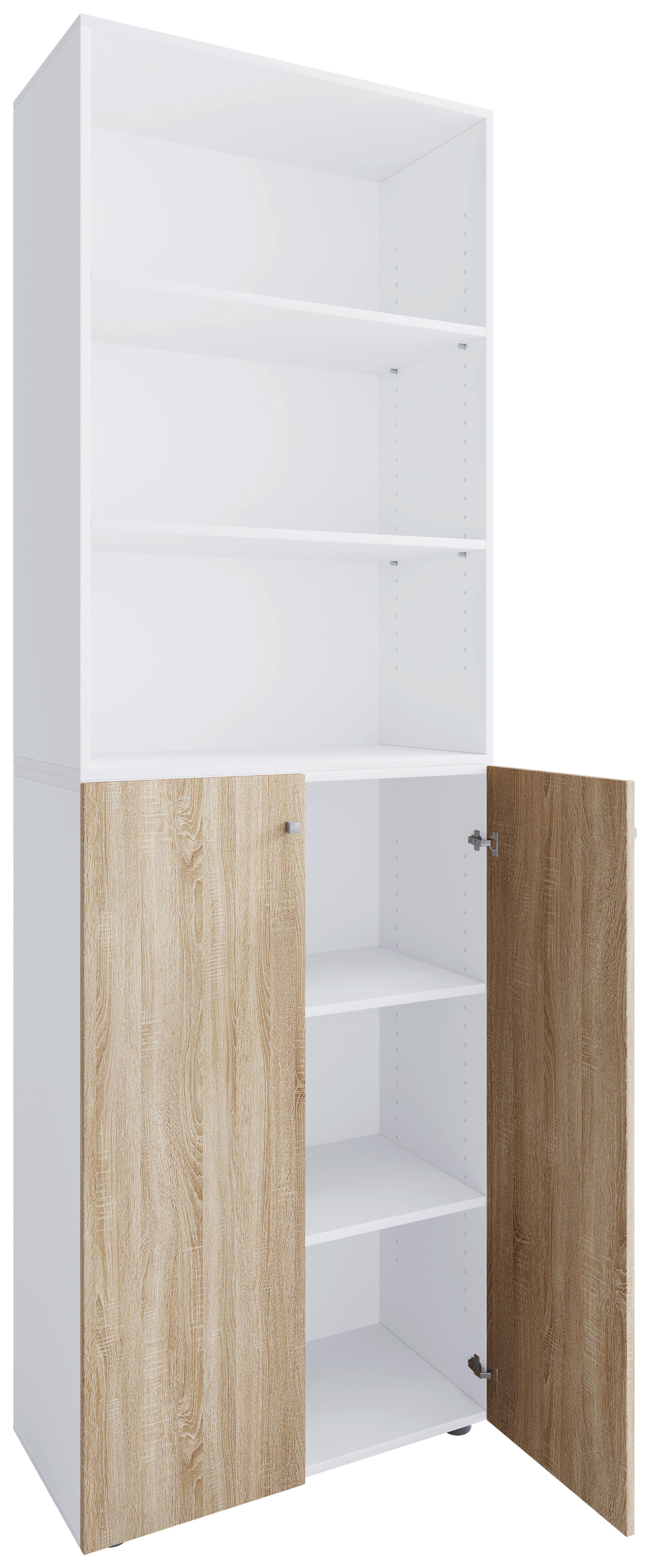 Schuhschrank LONA Weiß/ Sonoma Eiche ca. 70x220x40cm - Silberfarben/Schwarz, Design, Holzwerkstoff/Kunststoff (70/220/40cm) - MID.YOU