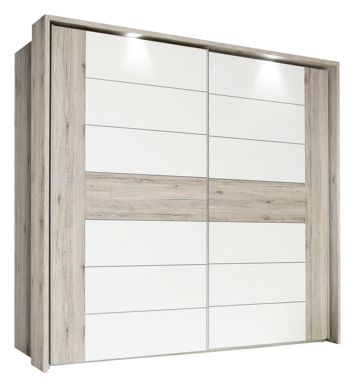 Omara Z Drsnimi Vrati Rondino, Barva Hrasta, Bela - barve nerjavečega jekla/barve hrasta, Design, kovina/leseni material (270/210/61cm) - Carryhome