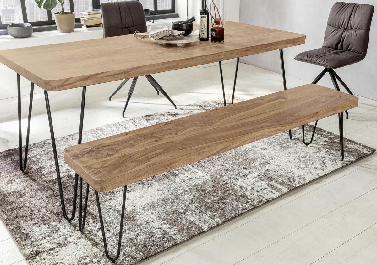 Sitzbank "Bagli", aus Akazie - Schwarz/Akaziefarben, MODERN, Holz/Metall (120/45/40cm) - MID.YOU