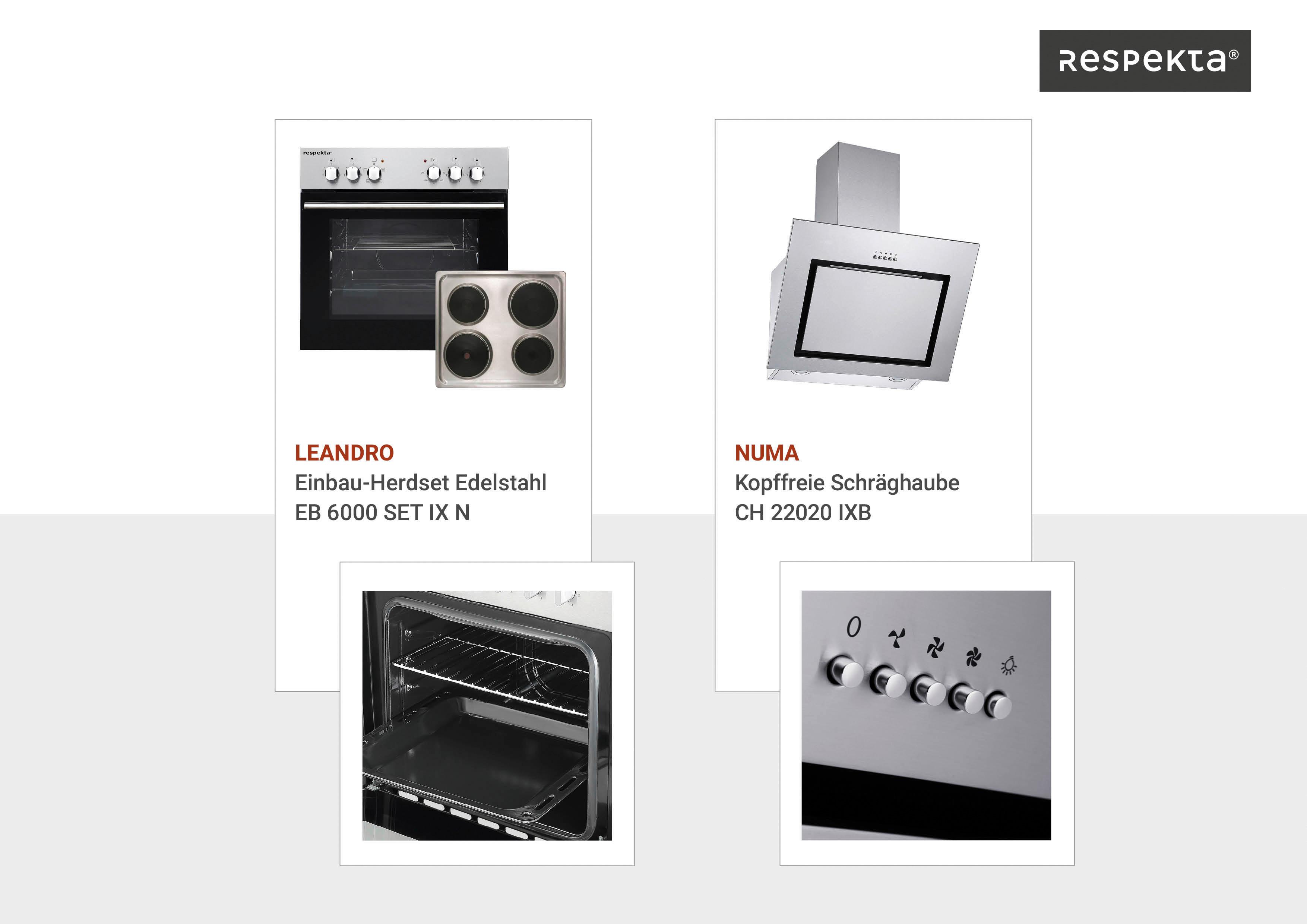 Küchenblock Merle mit Geräten ca. 220 cm Grau - Edelstahlfarben/Eichefarben, Basics, Holzwerkstoff/Metall (220cm) - Respekta