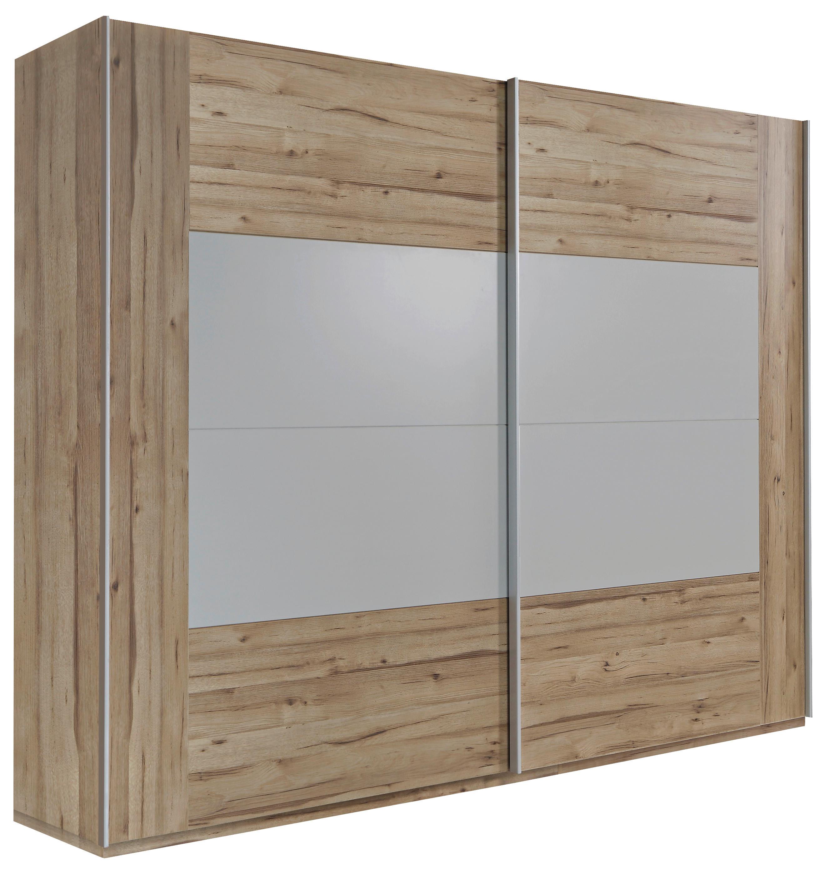 Omara Z Drsnimi Vrati Kasura, Barva Hrasta, Siva - siva/barve aluminija, Konvencionalno, kovina/leseni material (270/210/61cm) - Ti'me