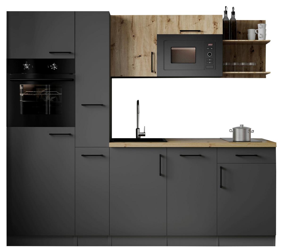 Küchenblock Oliver m. Geräten Grau - Eiche Artisan/Grau, Trend, Holzwerkstoff/Metall (235cm) - Respekta