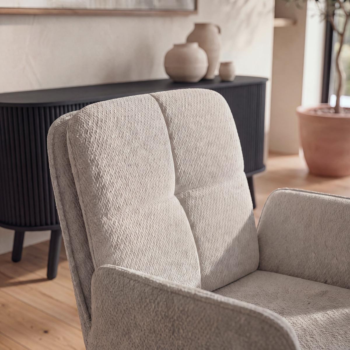 Armlehnstuhl Nalani Greige Webstoff Drehbar Gepolstert - Greige/Dunkelgrau, MODERN, Textil/Metall (58/86/62cm) - Bessagi Home