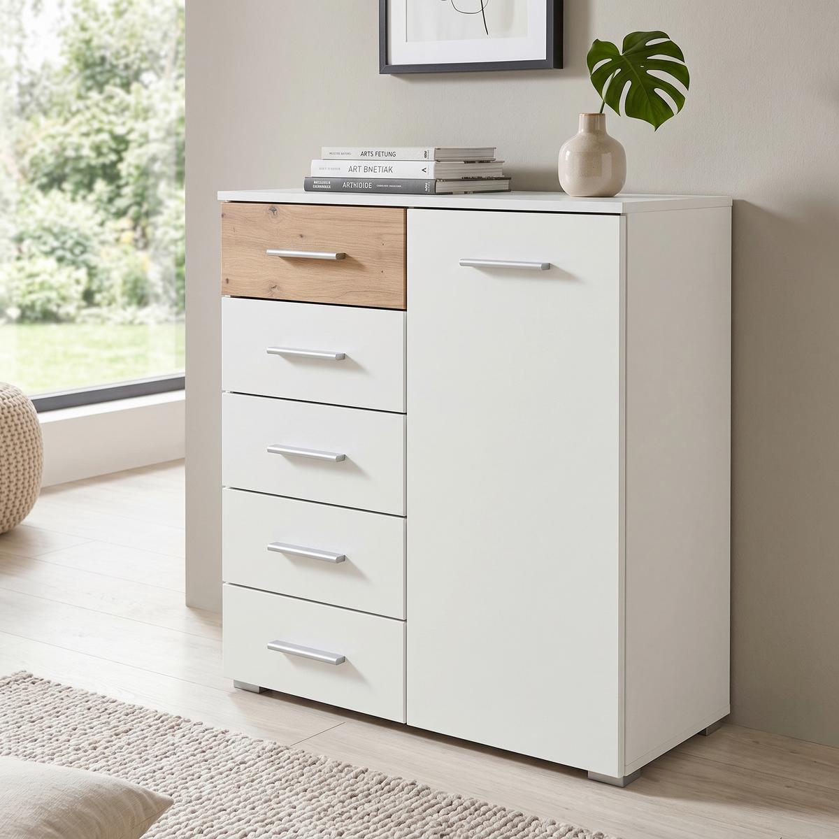 Komoda Foster - bijela/hrast Artisan, Konvencionalno, drvni materijal/plastika (80/84/40cm) - Modern Living