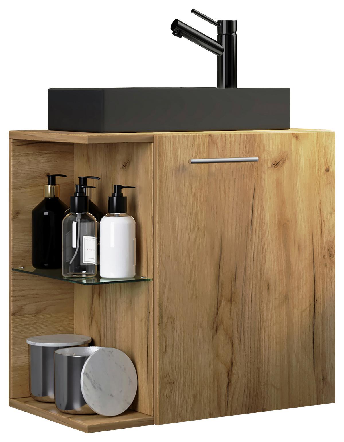 WASCHTISCHKOMBI HAUSA BL - Honigeiche/Silberfarben, Modern, Glas/Keramik (52cm) - MID.YOU