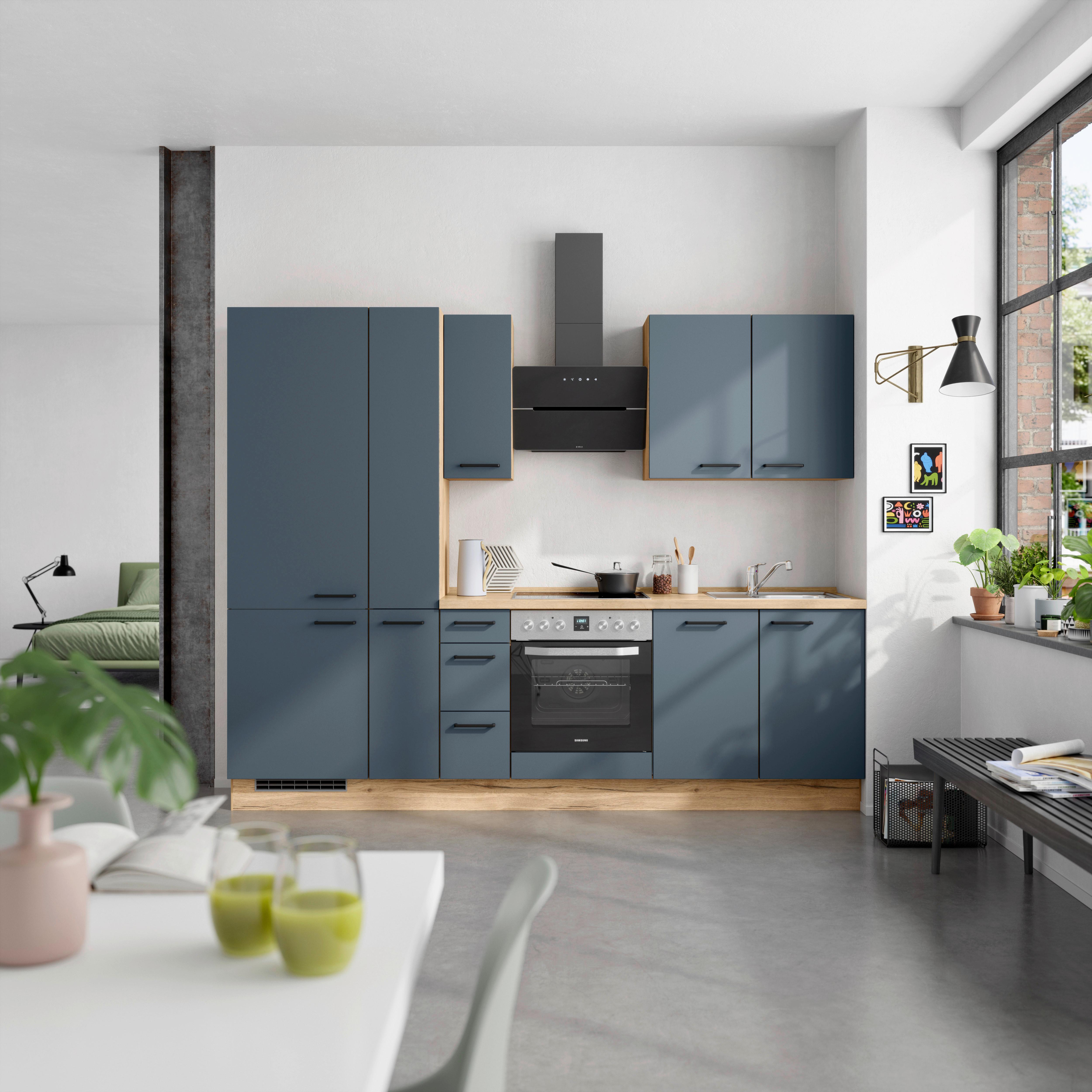 Küchenblock Easytouch High m. Geräten Dunkelblau - Eichefarben/Schwarz, MODERN, Holzwerkstoff/Metall (270cm) - Nobilia