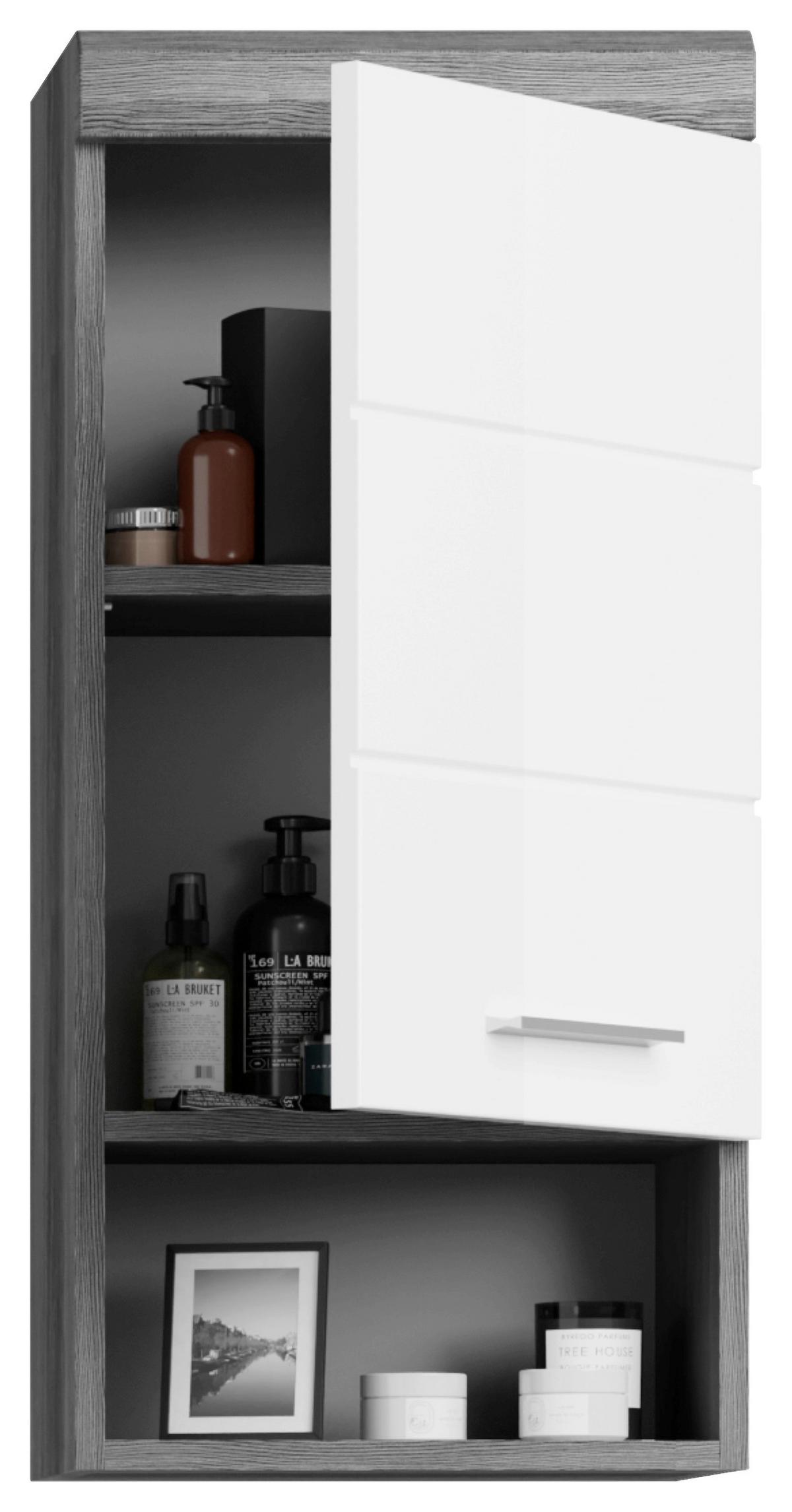 Hängeschrank Scout ca. 37x79 cm Anthrazit/Weiß - Chromfarben/Weiß Hochglanz, MODERN, Holzwerkstoff/Kunststoff (37/79/24cm) - MID.YOU