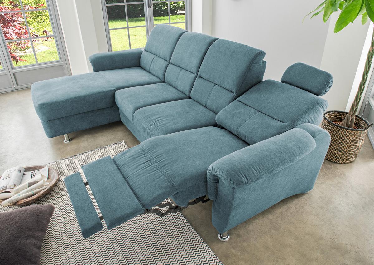 Wohnlandschaft Parole Hellblau Mikrofaser - Chromfarben/Hellblau, KONVENTIONELL, Textil/Metall (165/292cm) - Livetastic