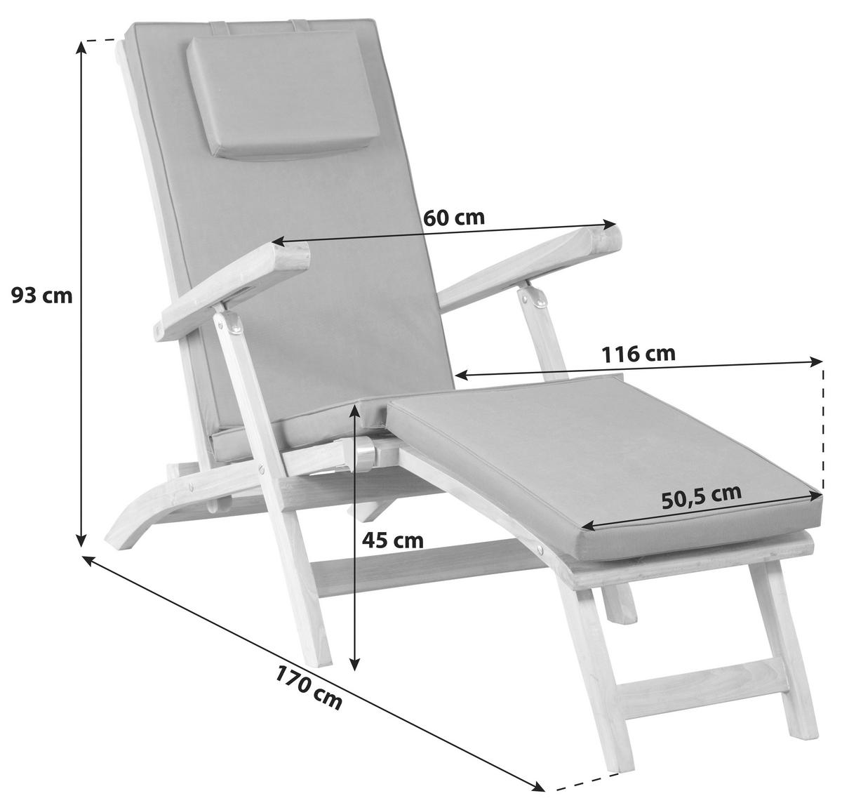Sonnenliege Woodie Teak - Grau/Teakfarben, Basics, Holz (60/93/170cm) - Gardenson