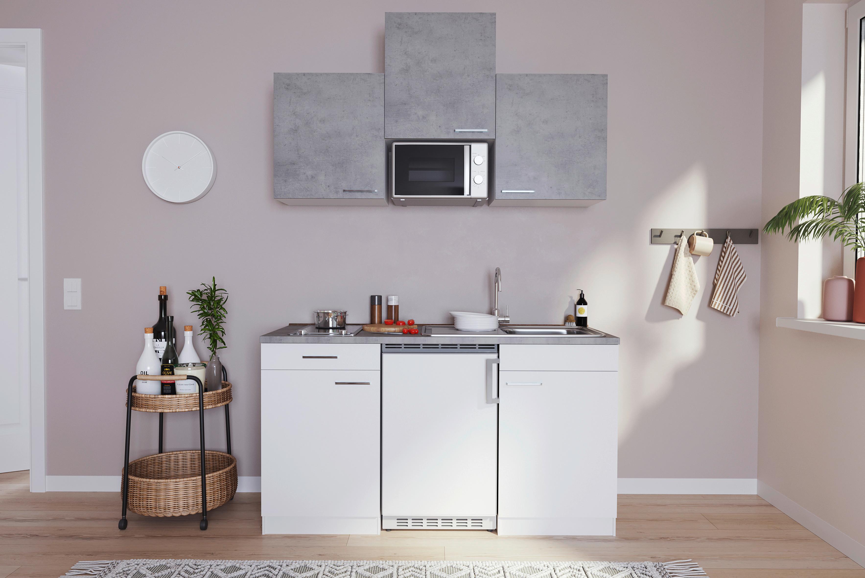 Miniküche Economy m. Geräten ca. 150cm Grau/Weiß - Alufarben/Weiß, KONVENTIONELL, Holzwerkstoff/Kunststoff (150cm) - Respekta