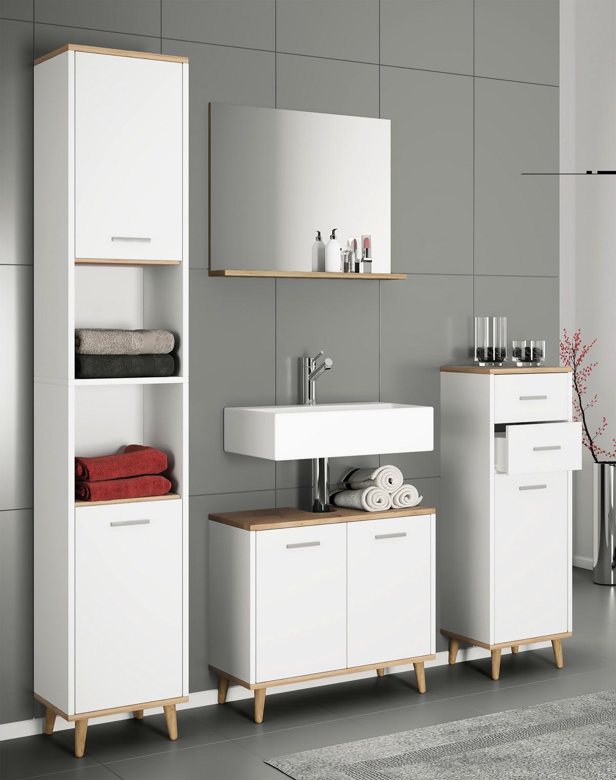 Kommode Landos ca. 60x97 cm Weiß - Honigeiche/Weiß, MODERN, Holzwerkstoff (60/97/28cm) - MID.YOU