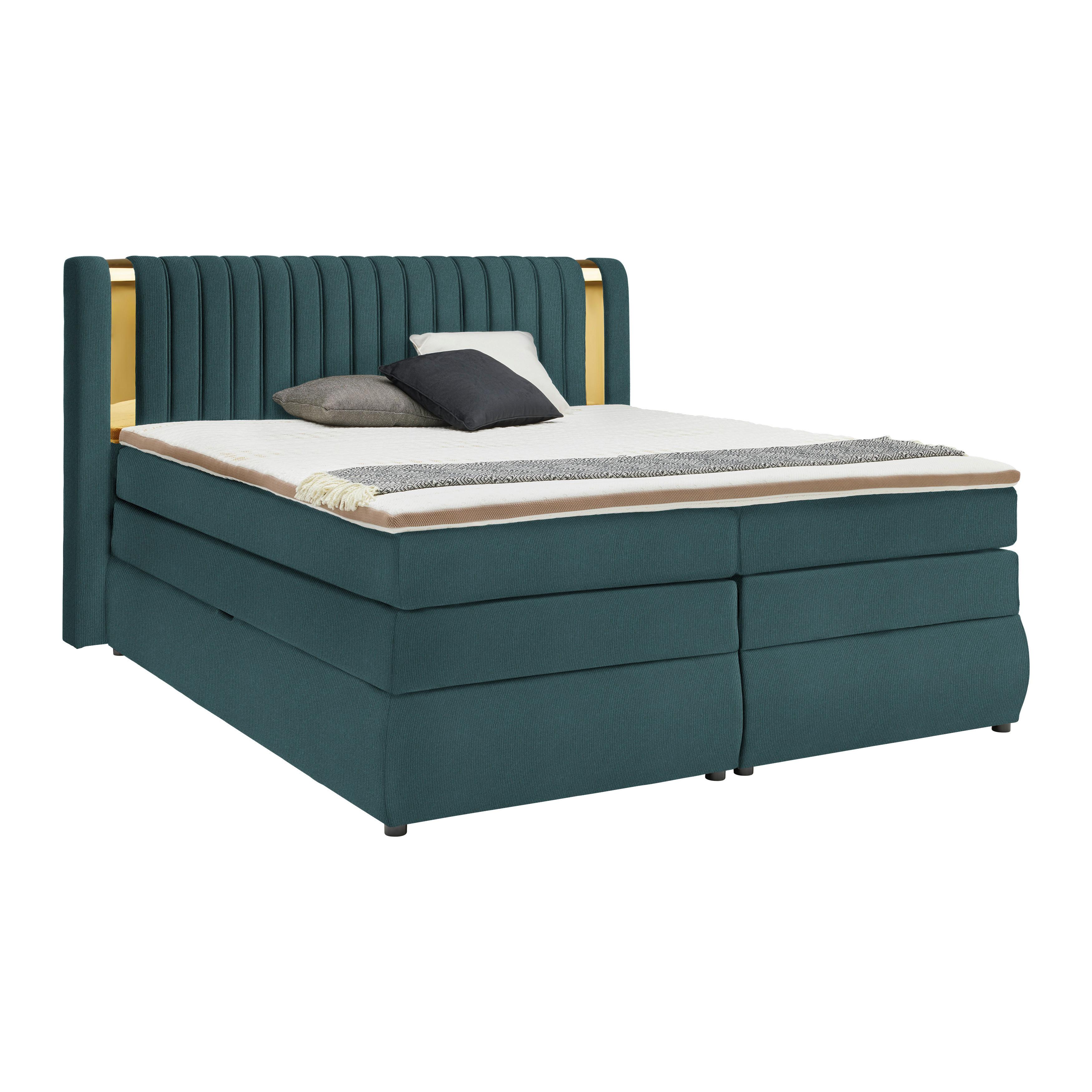 Boxspringbett Minola Gold Türkis ca. 180x200cm - Türkis/Schwarz, KONVENTIONELL, Kunststoff/Textil (180/200cm) - Premium Living