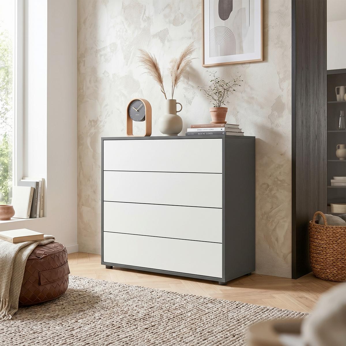Kommode Mailand Typ 3 Anthrazit/Weiß - Anthrazit/Schwarz, MODERN, Holzwerkstoff/Kunststoff (79/73/33cm) - MID.YOU