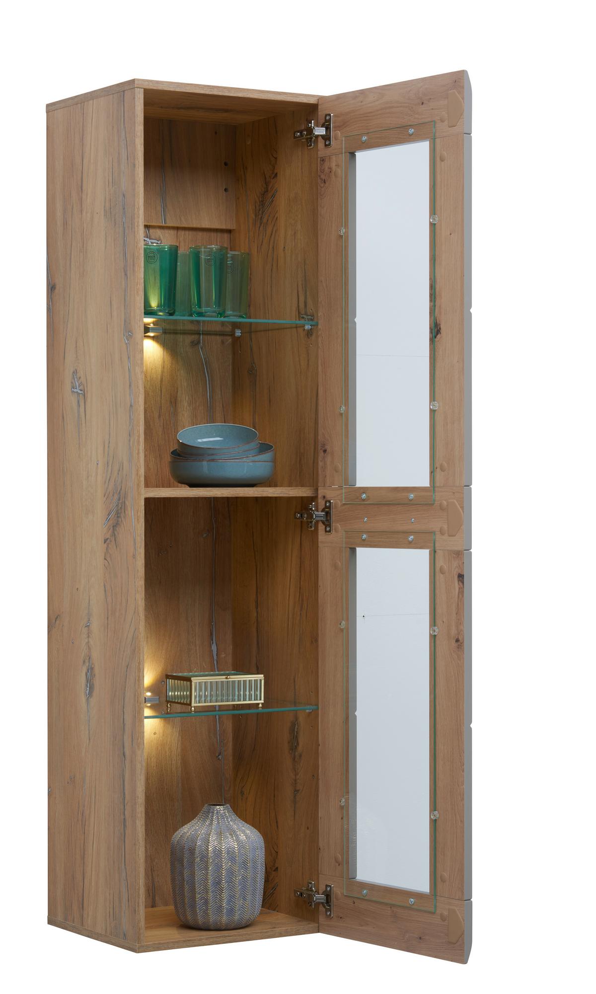 Viseča Vitrina Auris, Siva, Barva Hrasta - siva, Moderno, umetna masa/steklo (40,3/153,4/37,1cm) - Mömax