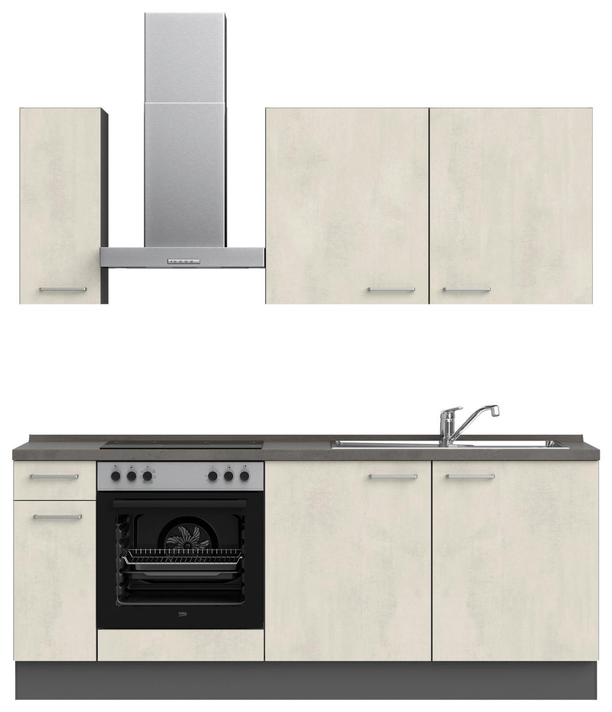 Küchenblock Riva Low m. Geräten Weiß - Schieferfarben/Edelstahlfarben, MODERN, Holzwerkstoff/Metall (210cm) - Nobilia