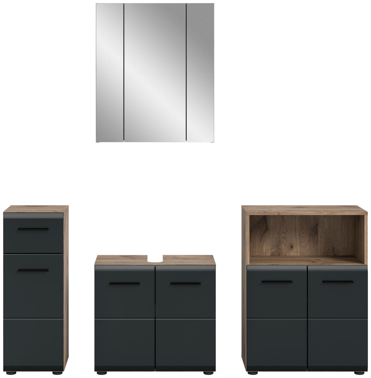 BADEZIMMER ICE - Eiche dunkel/Schwarz, Basics, Holzwerkstoff/Kunststoff (150cm) - MID.YOU