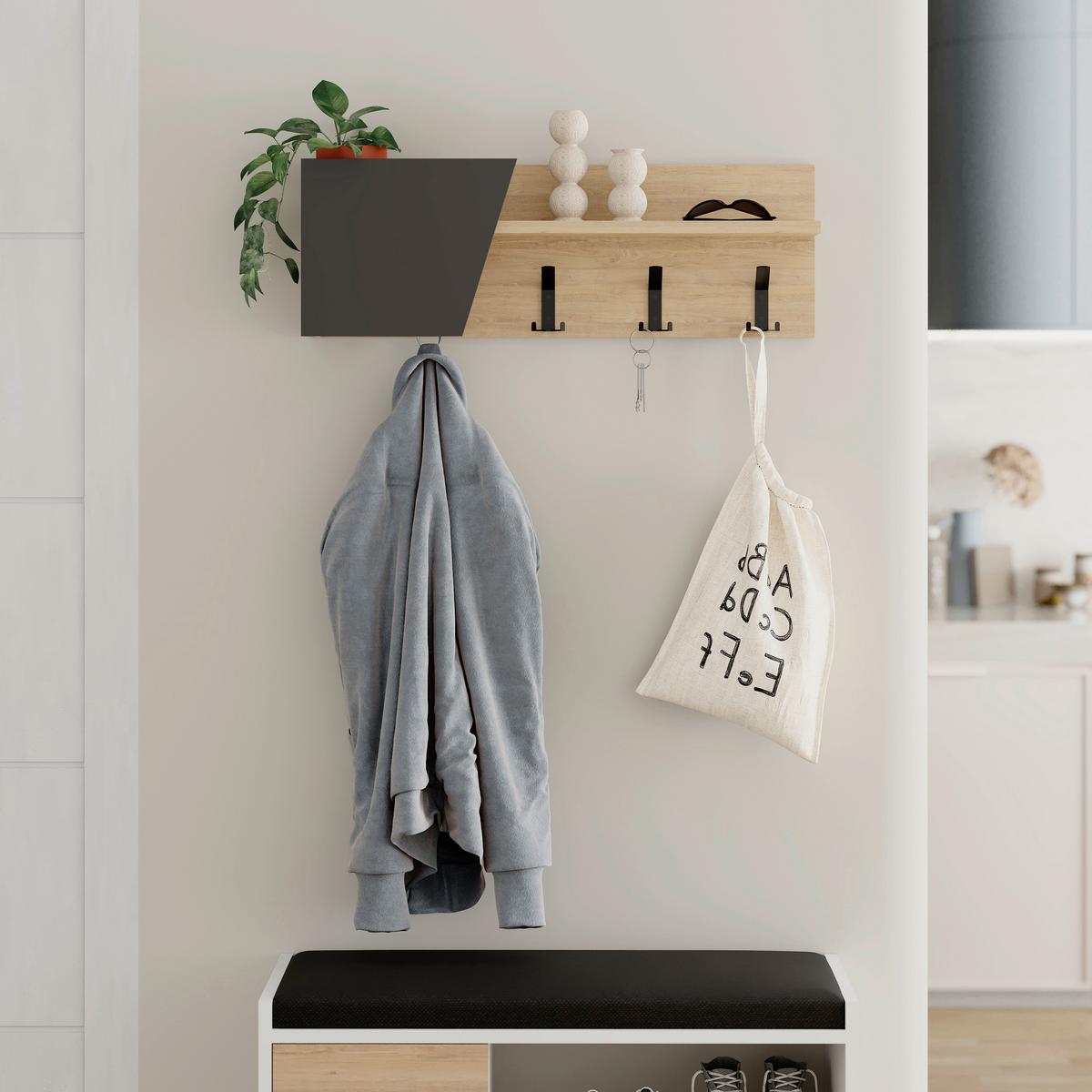 Wandgarderobe Eleva ca. 74x26 cm Anthr./Eiche - Eichefarben/Anthrazit, Design, Holzwerkstoff/Metall (74/26/15.7cm) - Livetastic