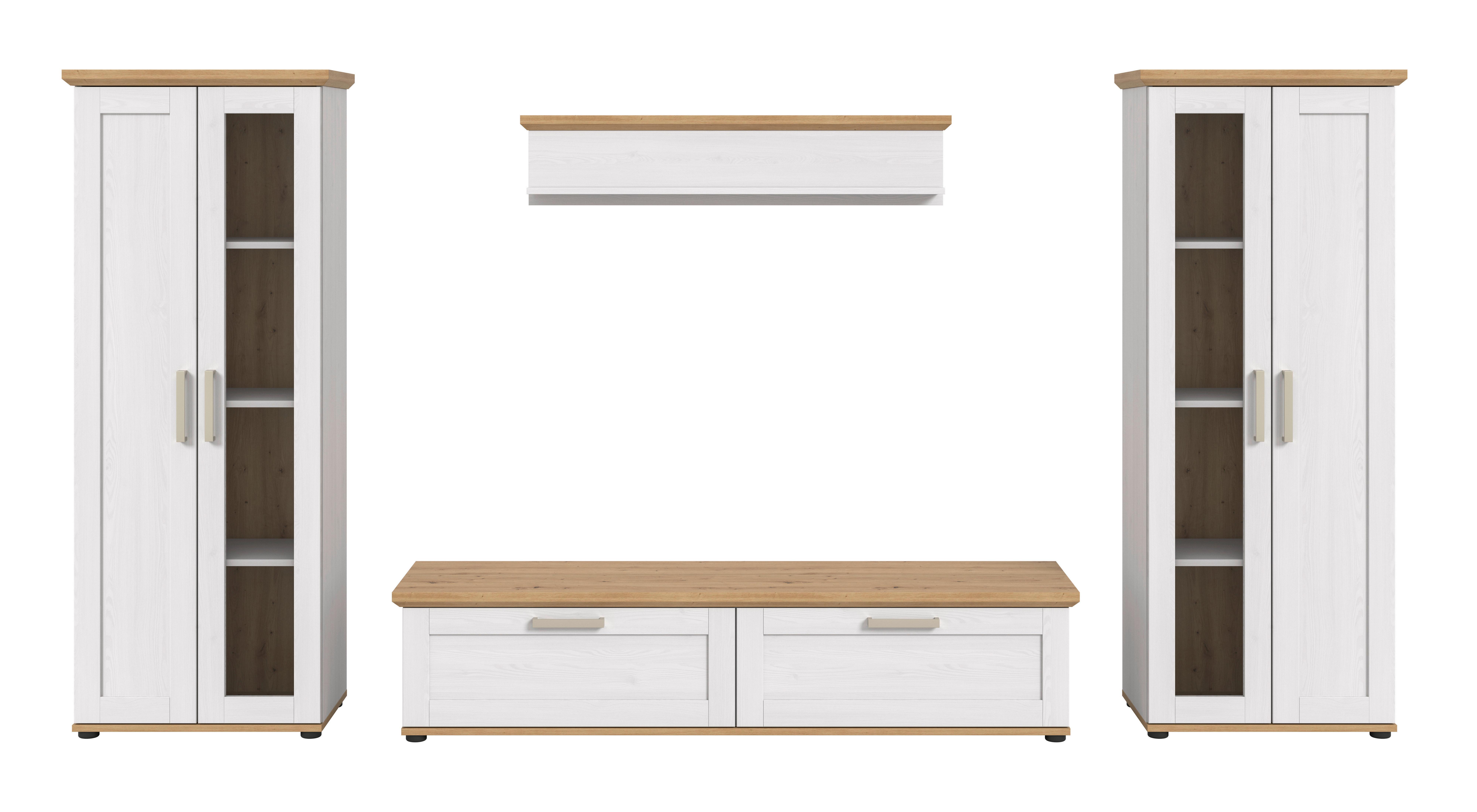 Dnevni Regal Verona, Bela, Barva Macesna, 4-Delni - srebrne barve/barve macesna, Design, umetna masa/leseni material (316/161/40cm) - Livetastic