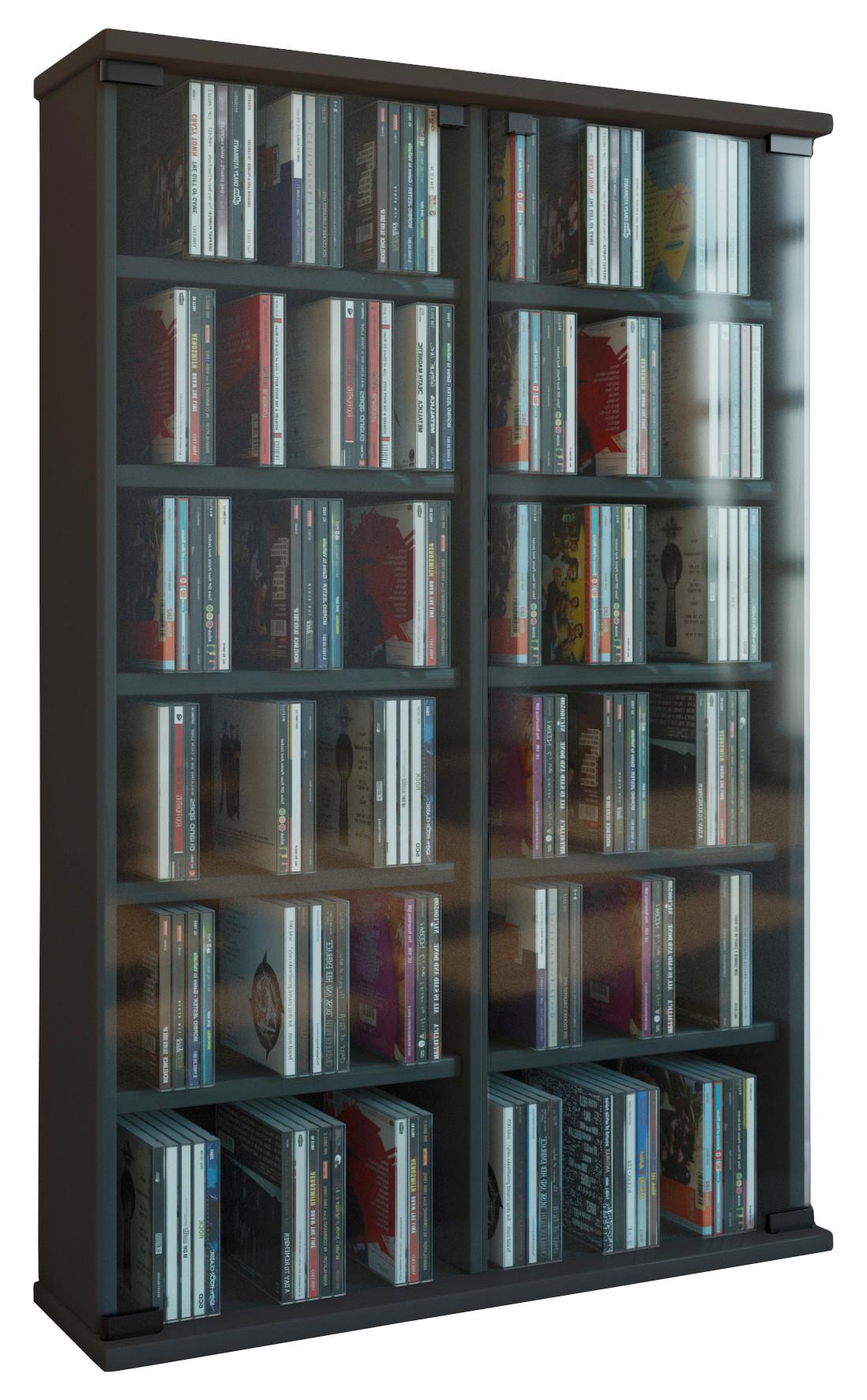 CD-Regal Roma in Schwarz, B: 60 cm - Schwarz, KONVENTIONELL, Glas/Holzwerkstoff (60/92/18cm) - MID.YOU