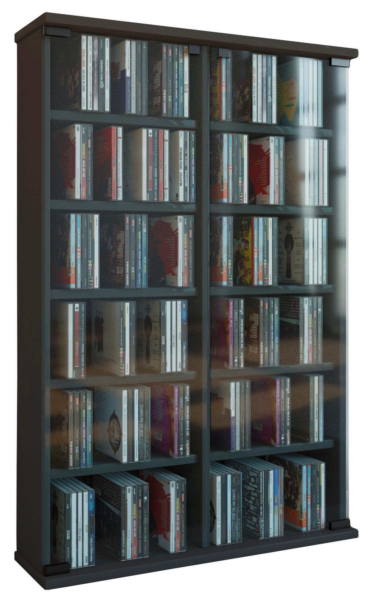 CD-Regal Roma in Schwarz, B: 60 cm - Schwarz, KONVENTIONELL, Glas/Holzwerkstoff (60/92/18cm) - MID.YOU