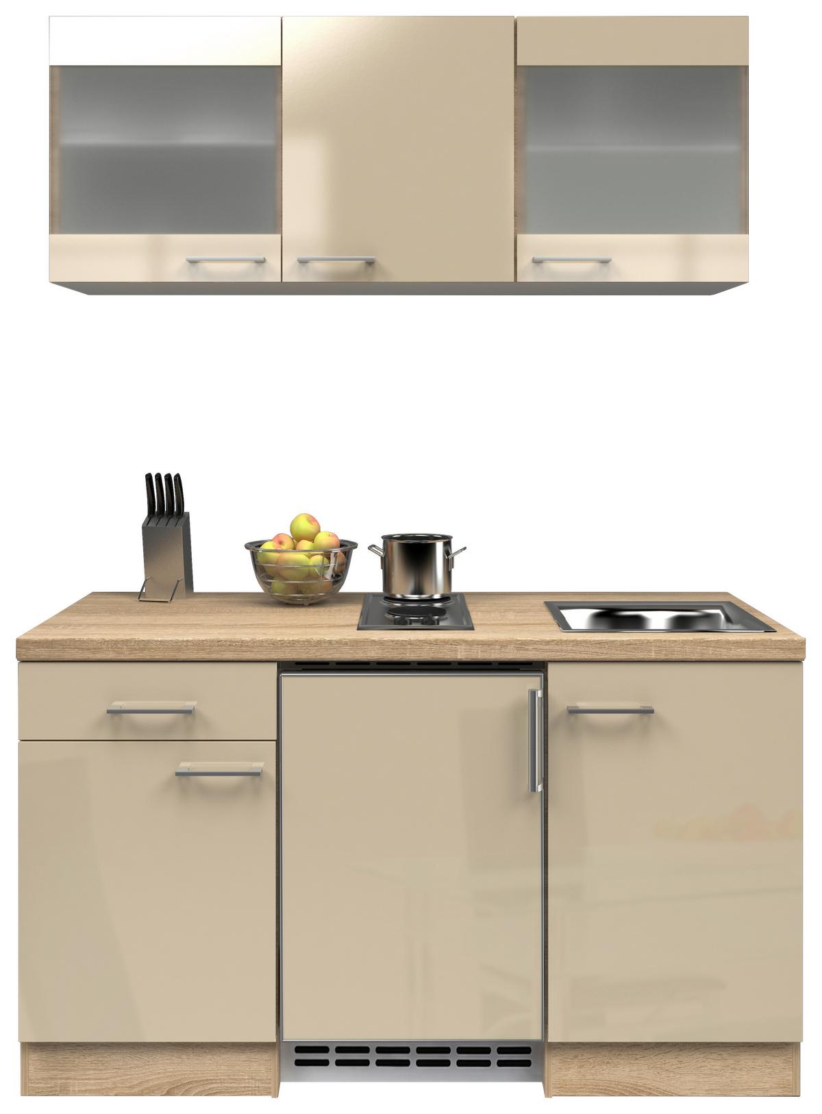 Miniküche Nepal m. Geräten B: ca. 150cm Kaschmir - Kaschmir/Edelstahlfarben, MODERN, Glas/Holzwerkstoff (150,5cm) - FlexWell