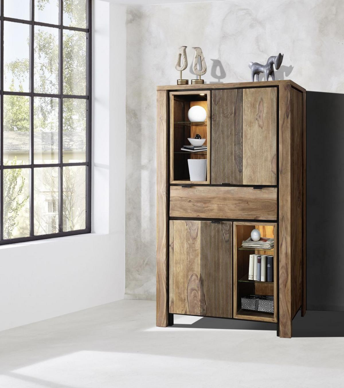 WITRYNA BANDUNG - kolor naturalny/czarny, Modern, metal/drewno (100/180/40cm) - Livetastic