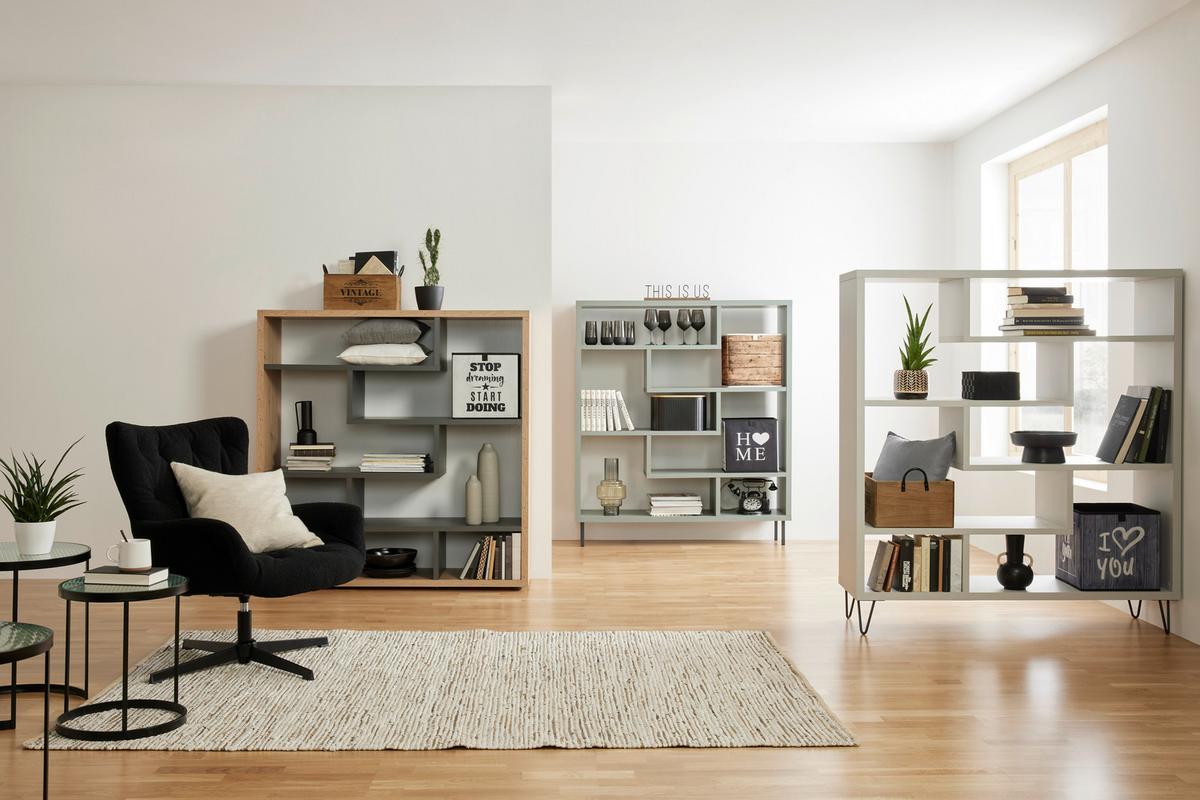 Polica Bounty - siva/crna, Moderno, drvni materijal/plastika (130/134/40cm) - Premium Living