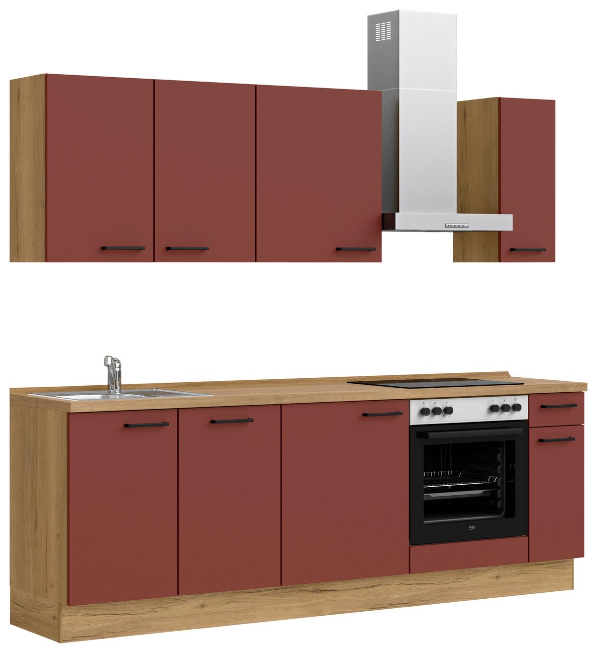 Küchenblock Easytouch Low m. Geräten Dunkelrot - Eichefarben/Schwarz, MODERN, Holzwerkstoff/Metall (240cm) - Nobilia