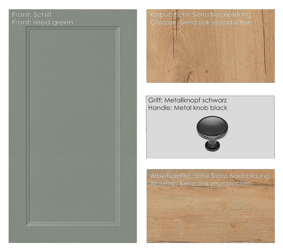 Küchenblock Casada High m. Geräten Schilfgrün - Schilfgrün/Eichefarben, MODERN, Holzwerkstoff/Metall (270cm) - Nobilia