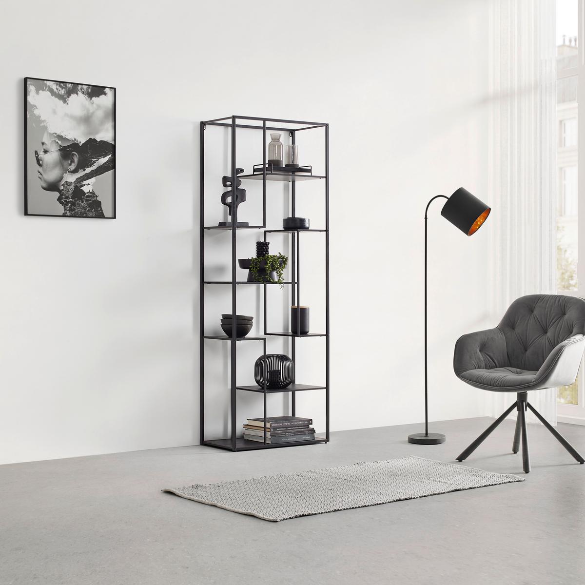 Polica Matea - crna, Moderno, metal/drvo (60/170/33cm) - Modern Living
