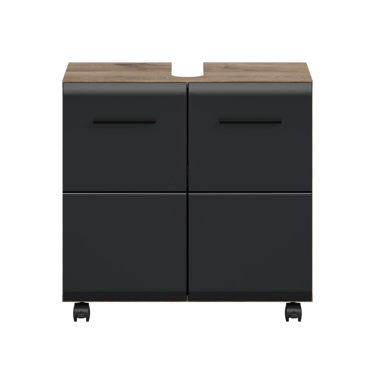 Waschbeckenunterschrank Ice Schwarz/Eiche dunkel - Eiche dunkel/Schwarz, Trend, Holzwerkstoff/Kunststoff (60/58/30cm) - MID.YOU