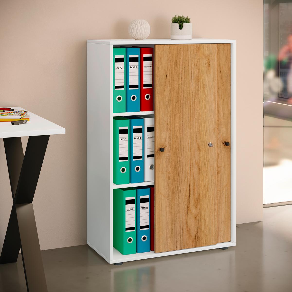 Arhivska Omara Lona Xl, Bela, Barva Hrasta - bela/medeni hrast, Design, leseni material (70/110/39cm) - MID.YOU