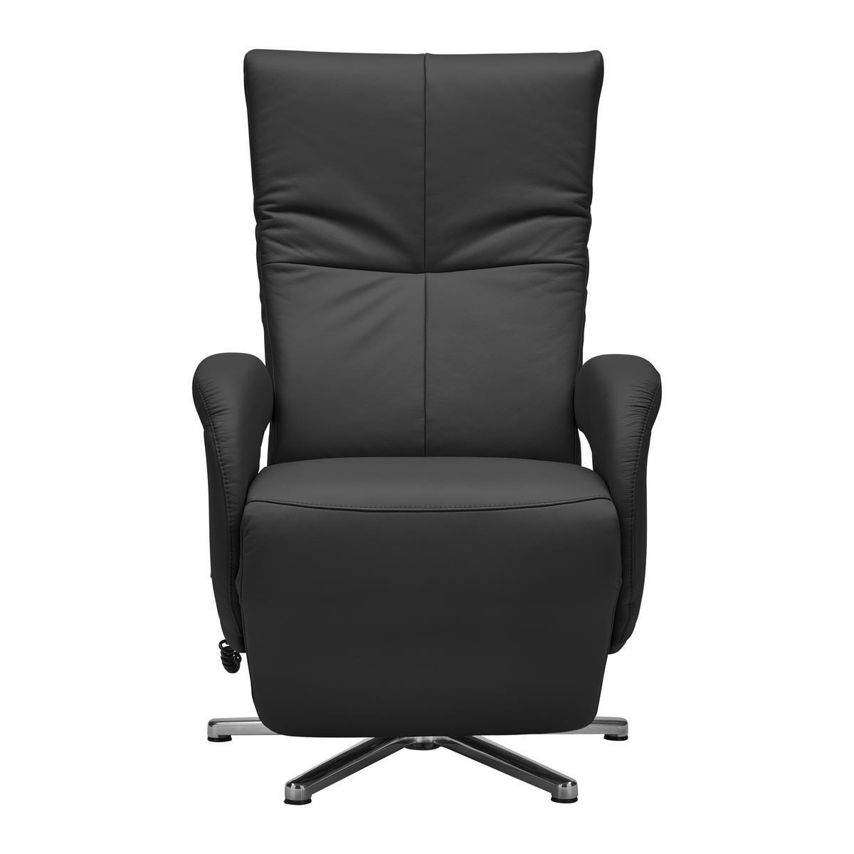 Relaxsessel Sitting 2 Schwarz - Chromfarben/Schwarz, MODERN, Leder (70/111/80cm) - Premium Living