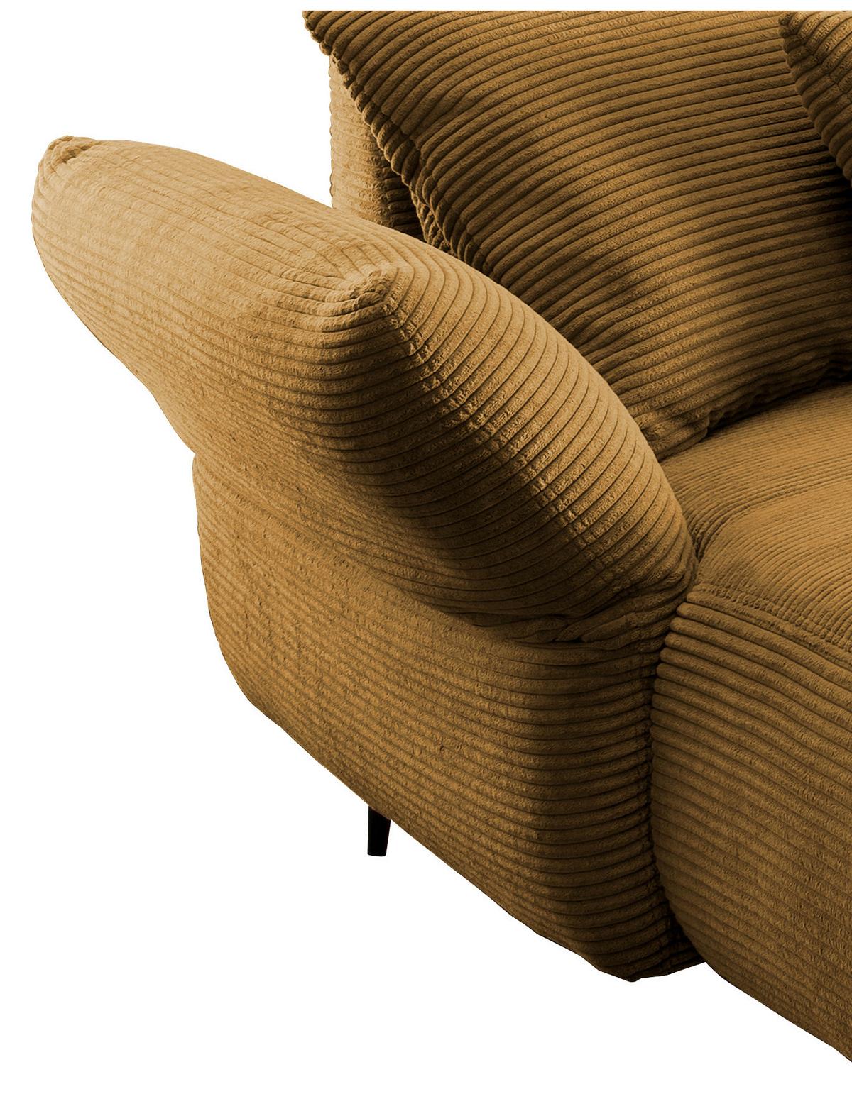 Wohnlandschaft Vanilla Goldfarben Cord - Goldfarben/Schwarz, Design, Textil/Metall (178/264-302cm) - Livetastic