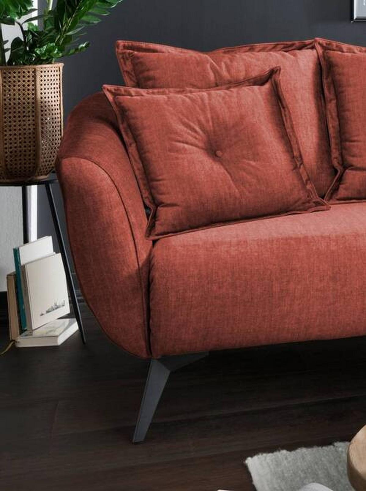 Wohnlandschaft Baggio Koralle Velours - Koralle/Schwarz, MODERN, Holz/Textil (277/162cm) - Livetastic