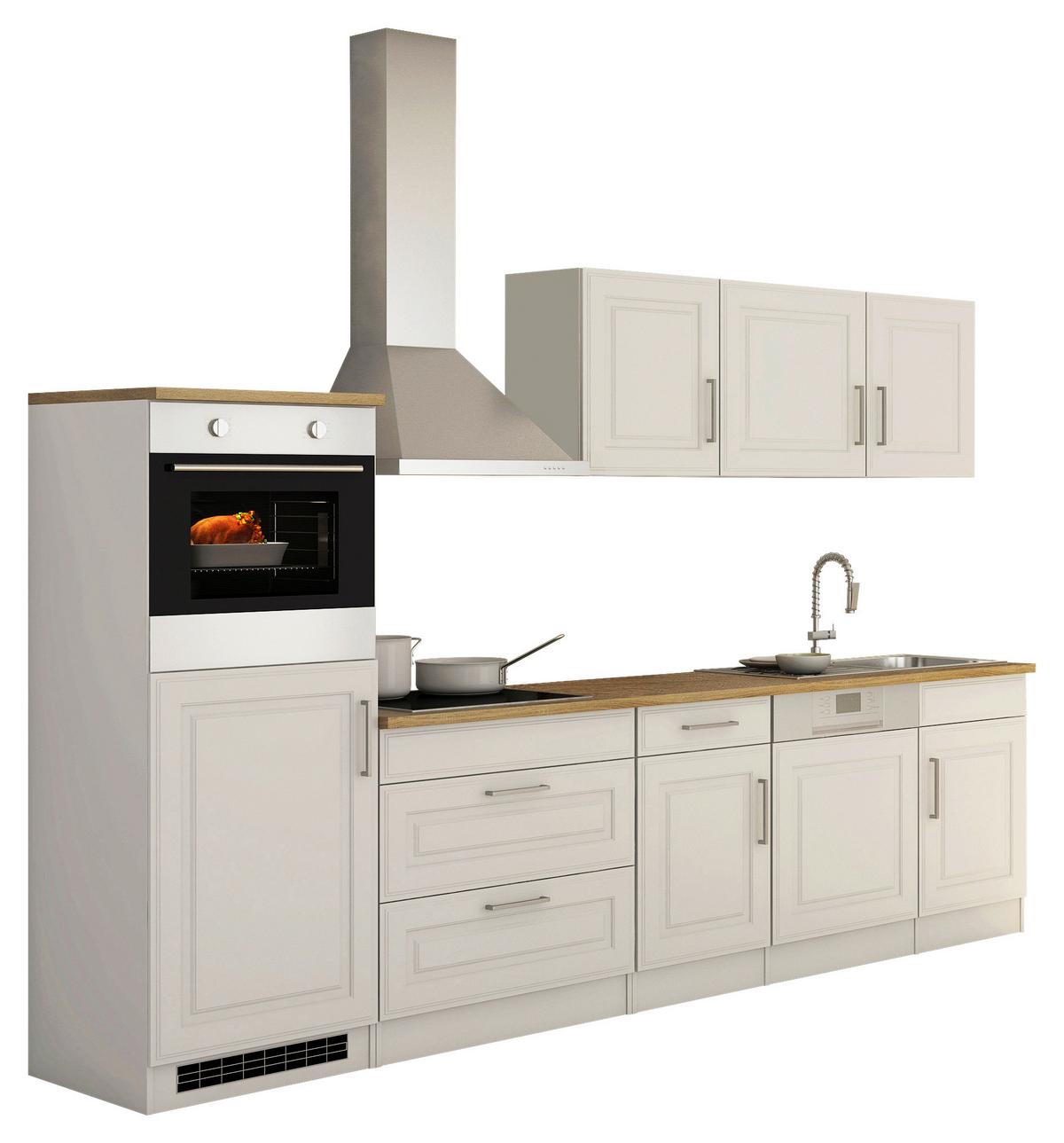 Küchenblock Rom m. Geräten Weiß/Eichefarben - Alufarben/Weiß, MODERN, Holzwerkstoff/Metall (300cm) - Held