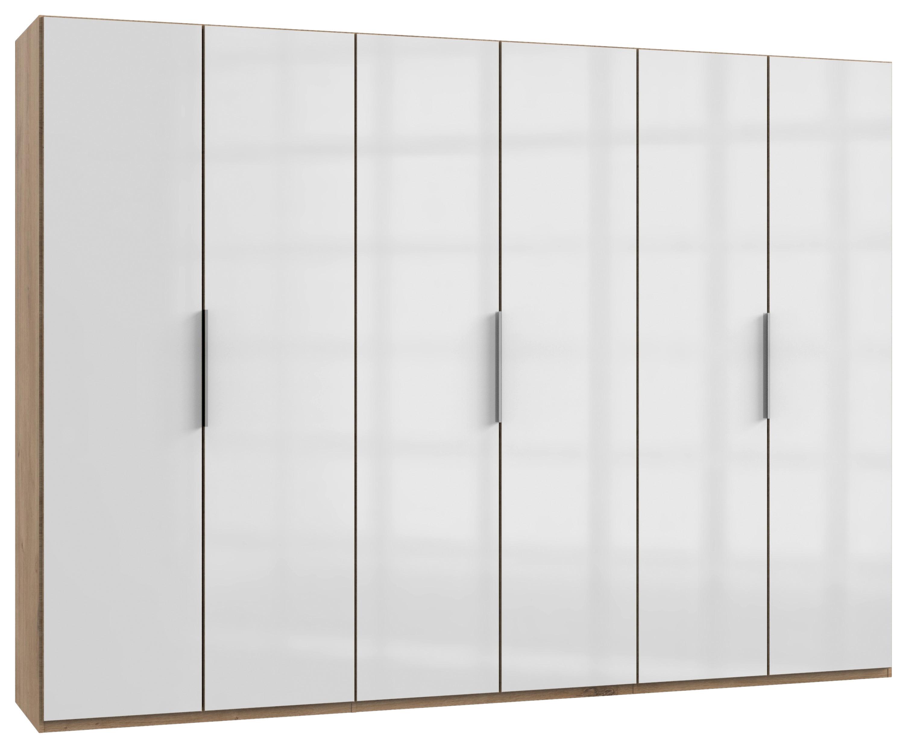 Drehtürenschrank ca. 300 cm Level 36D Weiß/Eiche Dekor - Chromfarben/Weiß Hochglanz, MODERN, Holzwerkstoff (300/216/58cm) - MID.YOU