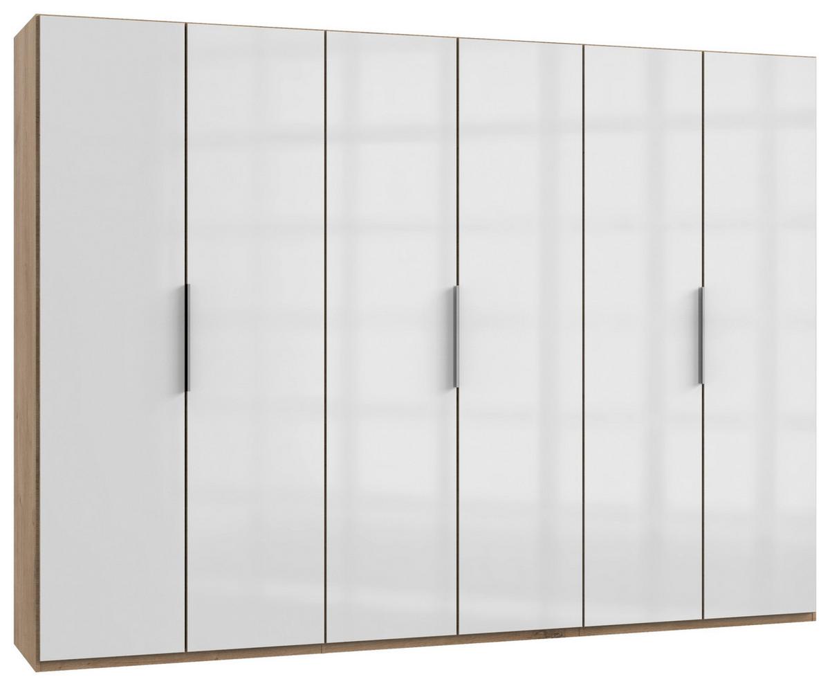Drehtürenschrank ca. 300 cm Level 36D Weiß/Eiche Dekor - Chromfarben/Weiß Hochglanz, MODERN, Holzwerkstoff (300/216/58cm) - MID.YOU
