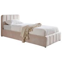 ŁÓŻKO TAPICEROWANE GISELLA - beżowy/kolor naturalny, Design, tworzywo sztuczne/drewno (90/200cm) - Boxxx