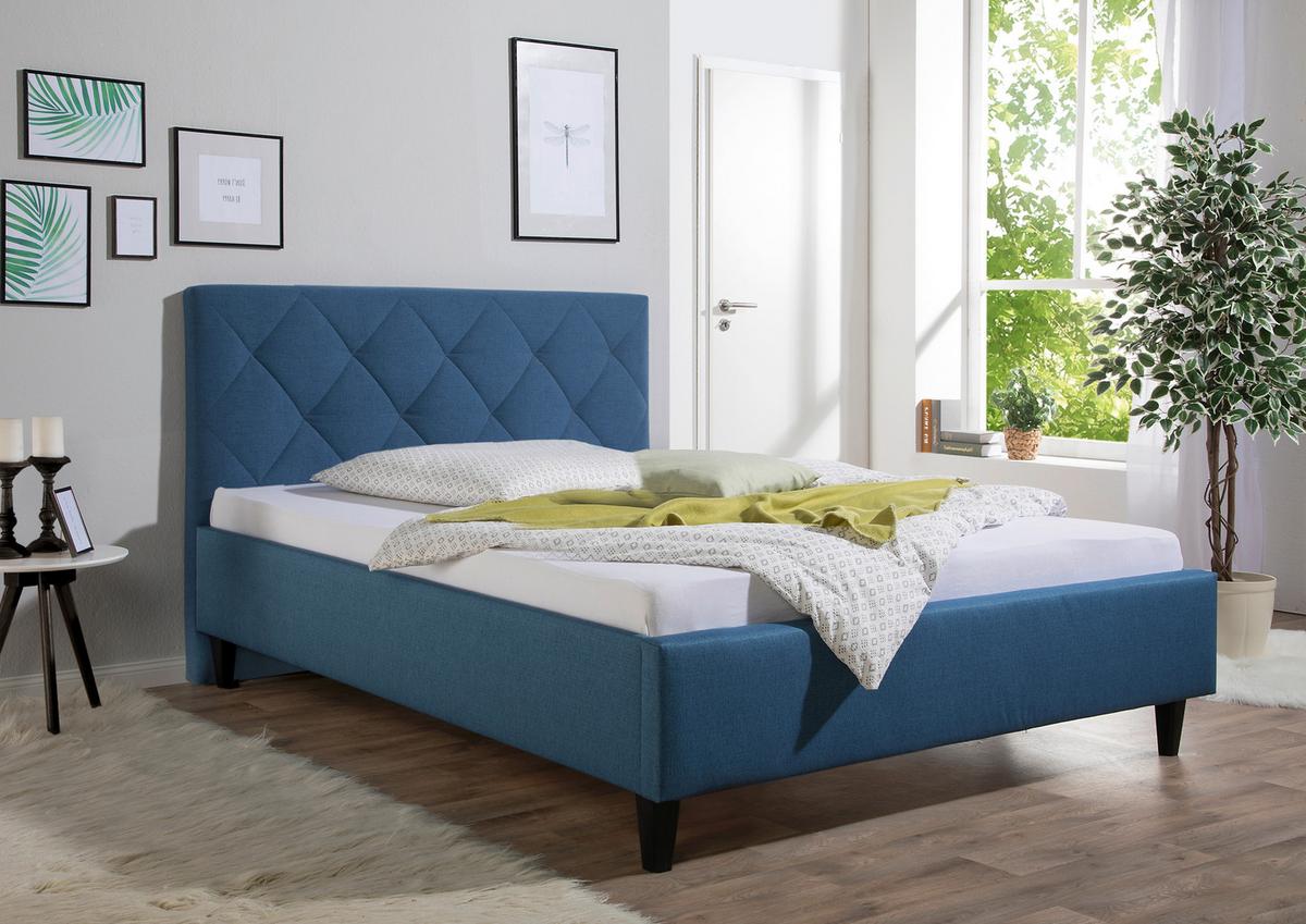 Polsterbett Aiken Blau ca. 100x200 cm - Blau/Schwarz, MODERN, Holz/Textil (100/200cm) - Livetastic