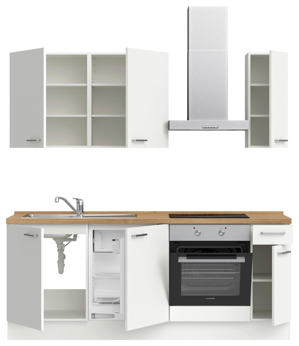 Küchenblock Touch Low m. Geräten Weiß - Edelstahlfarben/Eichefarben, MODERN, Holzwerkstoff/Metall (210cm) - Nobilia