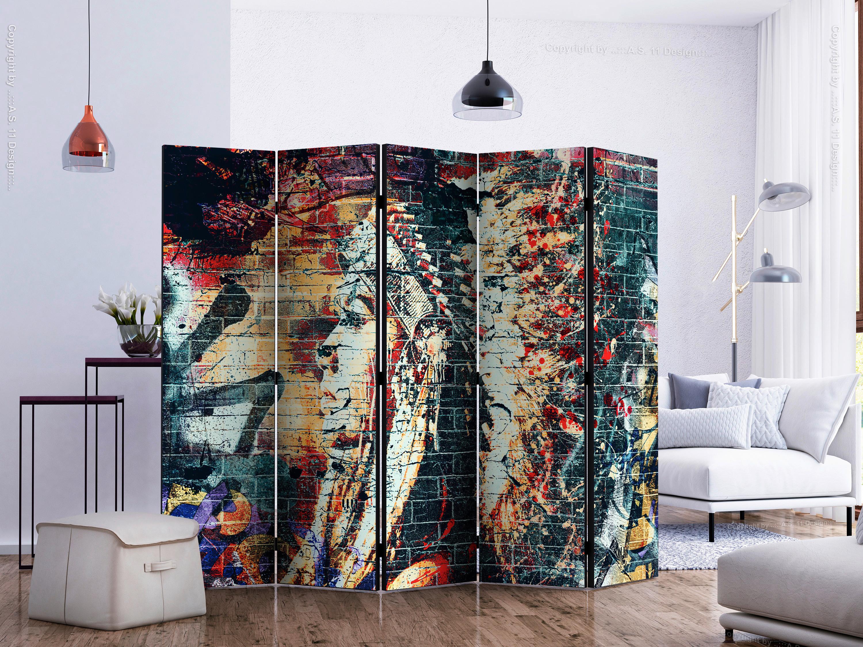 Paravan Urban Warrior I, 5-Delni, Dvostranski - večbarvno, Basics, tekstil/les (225/172/3cm) - artgeist