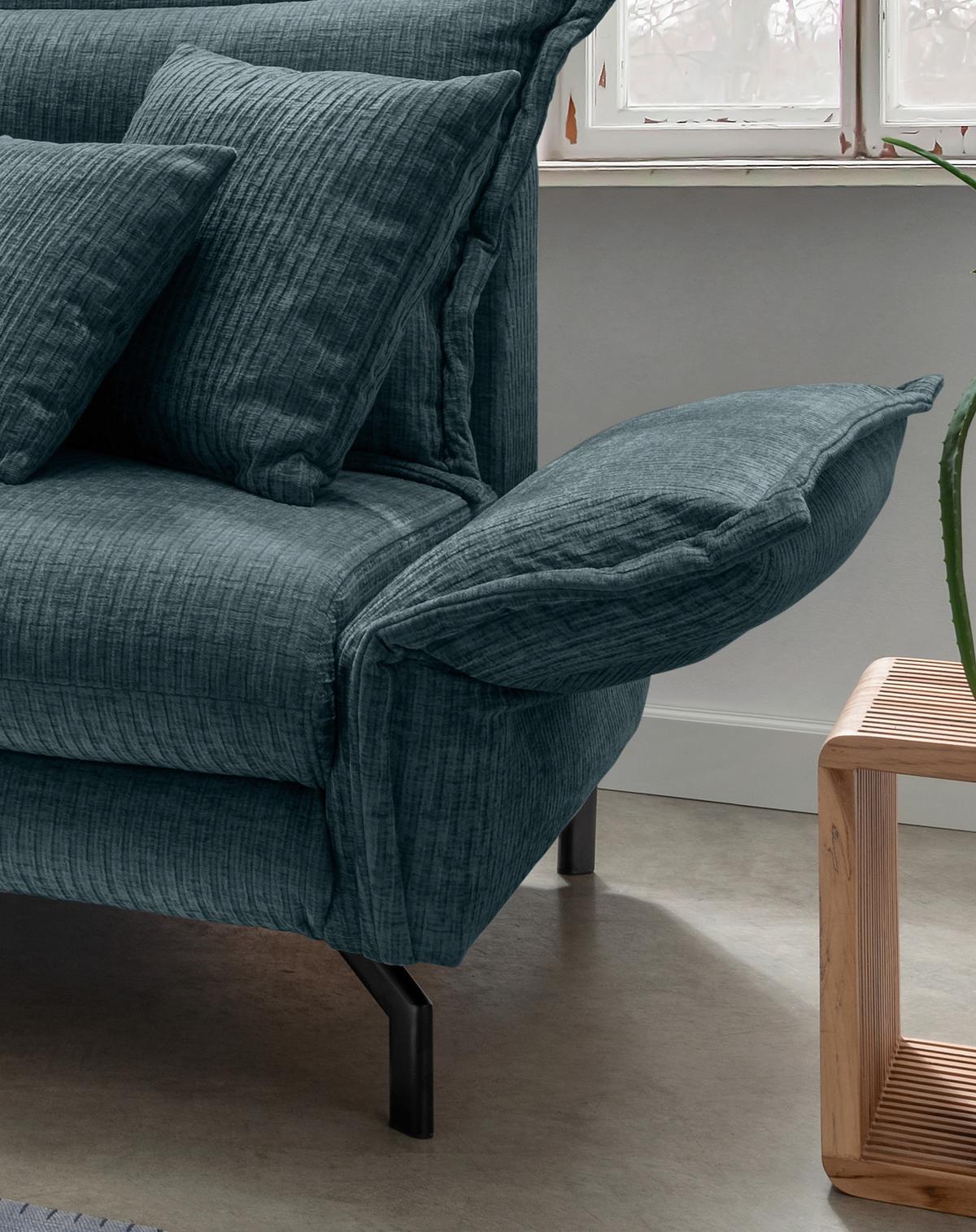ECKSOFA LAVA - Blau/Schwarz, Design, Textil/Metall (180/255cm) - Livetastic