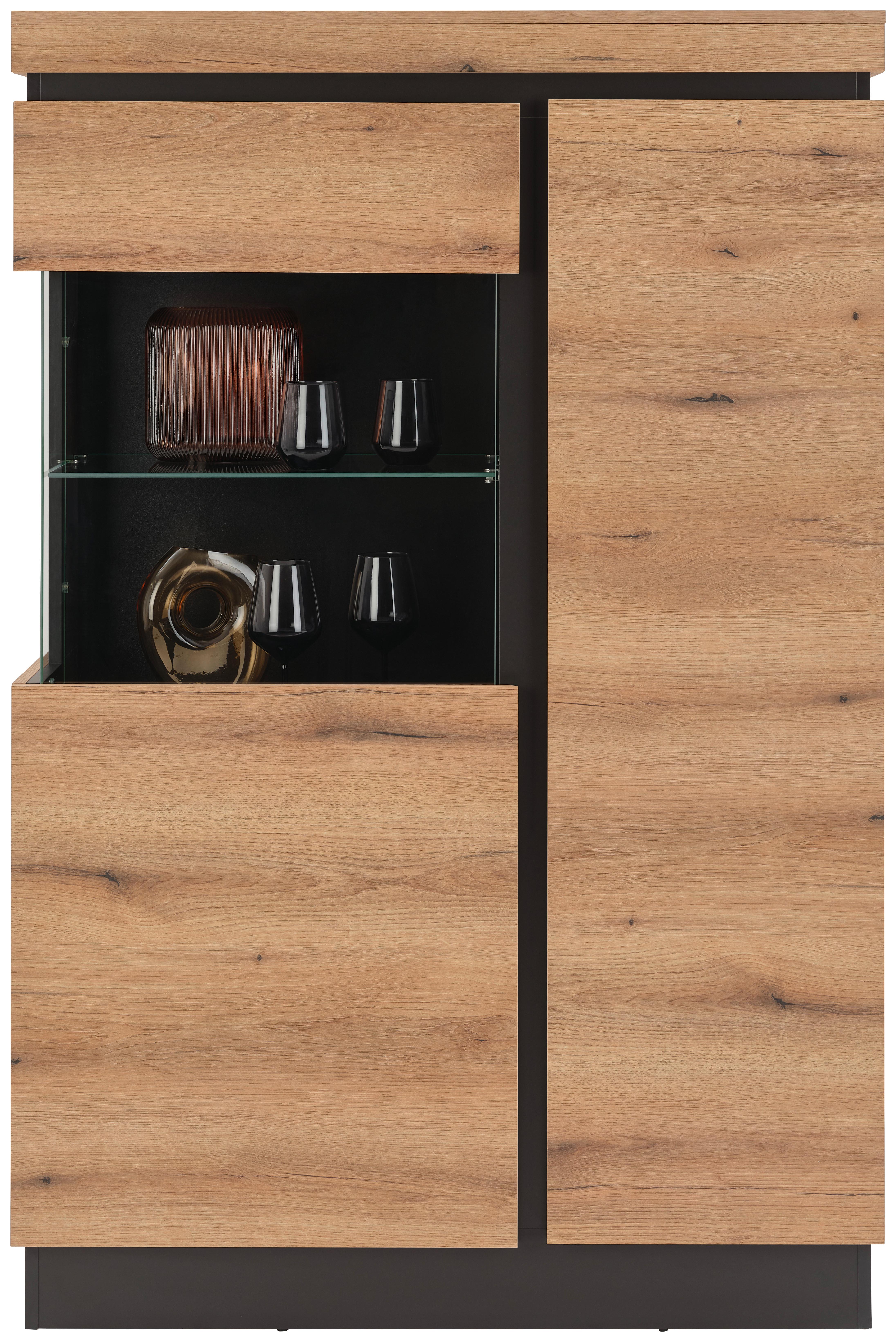 Vitrina Corte - siva/boje hrasta, Trend, staklo/drvni materijal (103,6/163,5/40cm) - Modern Living