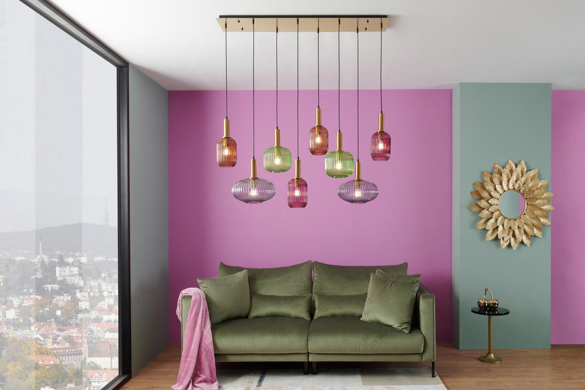 Viseća Svjetiljka Normy 15469-8h Normy - siva/boje mjeda, Design, staklo/metal (125/47/150cm) - Globo