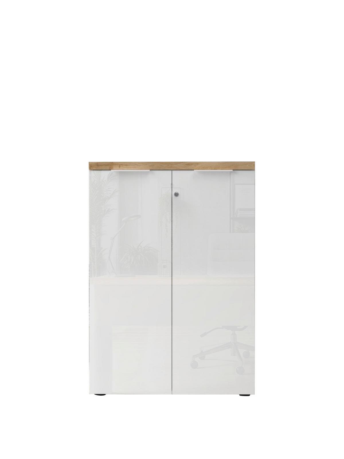 Schrank Easy Office Eichefarben/Weiß Hochglanz - Weiß Hochglanz/Eichefarben, MODERN, Holzwerkstoff/Metall (81/116/34cm) - Based